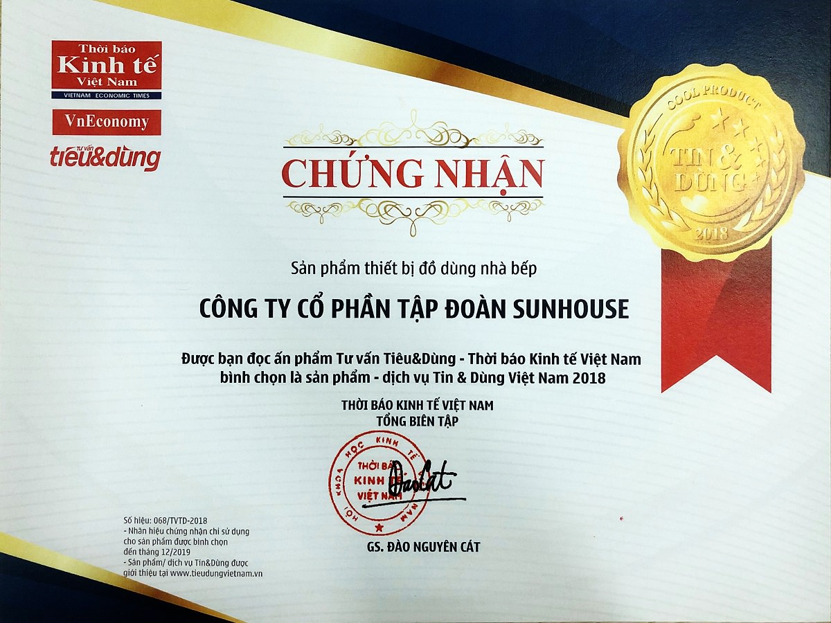 Tập đoàn SUNHOUSE tiếp tục khẳng định uy tín thương hiệu với giải thưởng “Tin & Dùng Việt Nam” năm 2018 002
