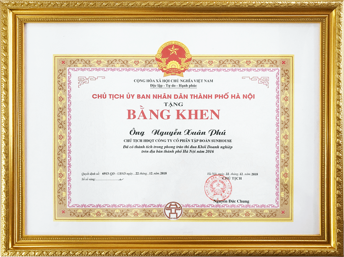 SUNHOUSE vinh dự được nhận nhiều bằng khen cao quý của UBND TP Hà Nội trong “Đêm doanh nghiệp 2018” 002