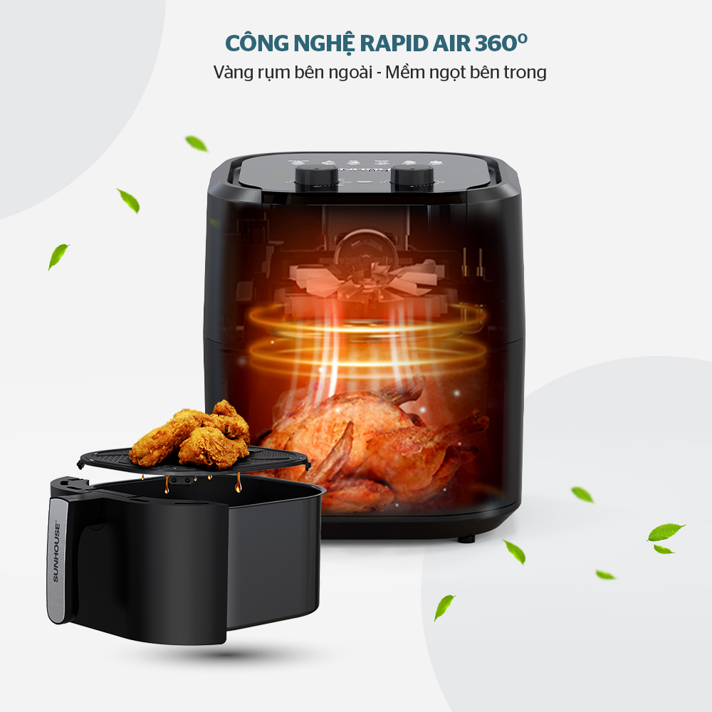 Công nghệ Rapid Air 360 giúp thực phẩm chín đều từ trong ra ngoài, không lo bị cháy khét