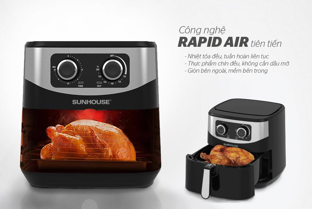 Công nghệ Rapid Air 360 tiên tiến giúp thức ăn chín đều từ trong ra ngoài