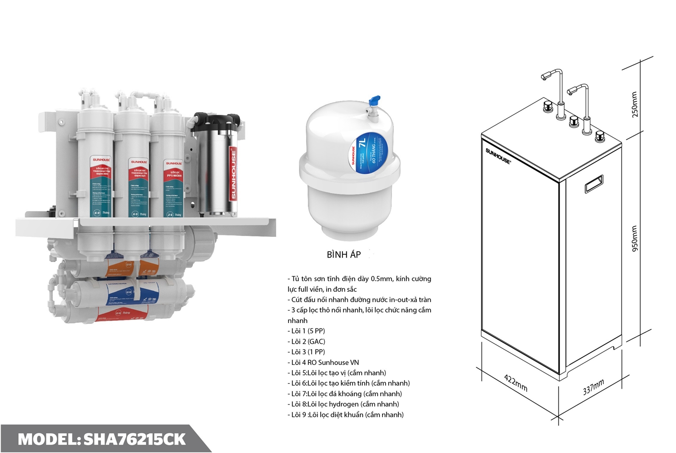 máy lọc nước Sunhouse SHA 76215CK nóng lạnh thanh khê đà nẵng
