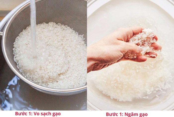 Hai bước sơ chế gạo đơn giản: vo gạo và ngâm gạo