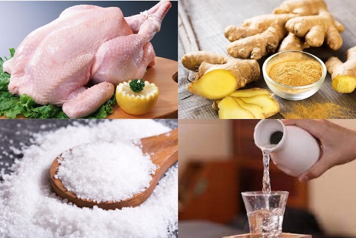 Khử mùi của gà bằng rượu, muối và gừng để giúp món ăn ngon hơn