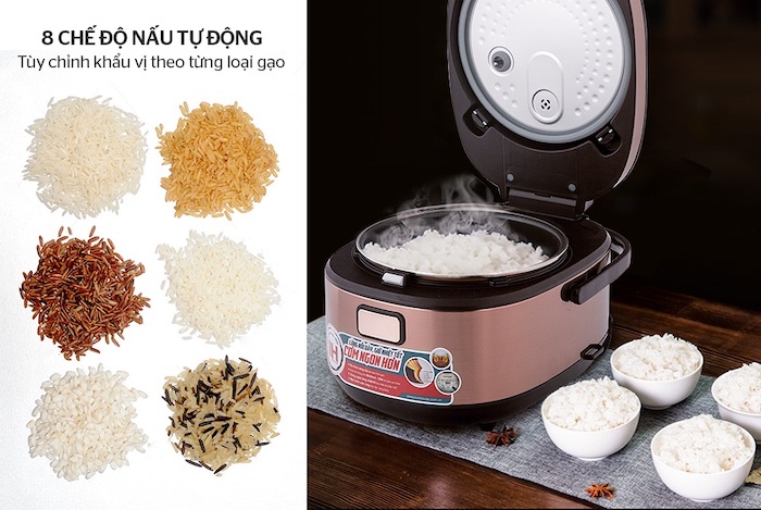 Nồi cơm điện tử với 8 chế độ nấu dựa trên đặc điểm từng loại gạo giúp bạn dễ dàng nấu những bữa cơm dinh dưỡng theo chế độ ăn cá nhân