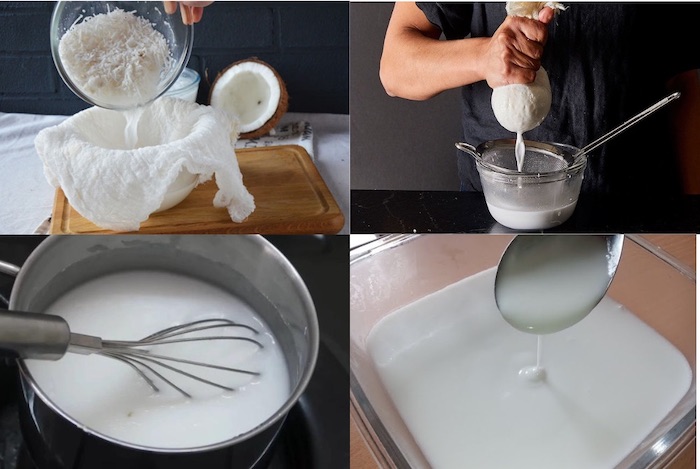 Các bước tự làm nước cốt dừa tại nhà để làm món xôi lá cẩm