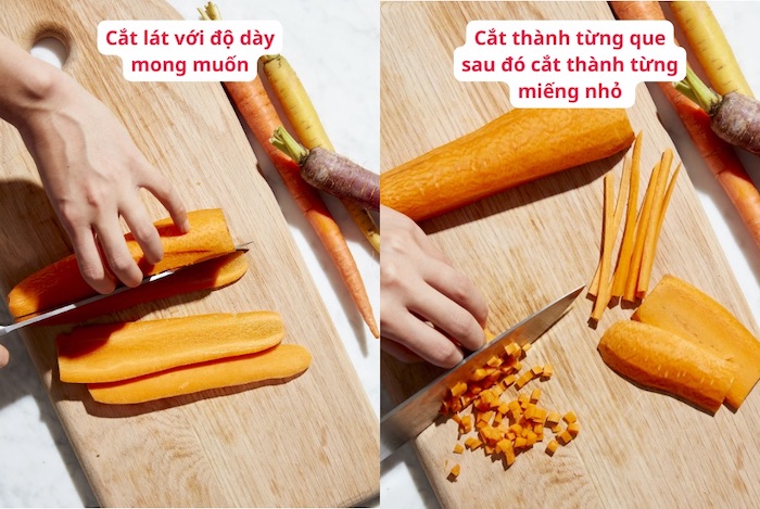 Cắt cà rốt thành hạt lựu