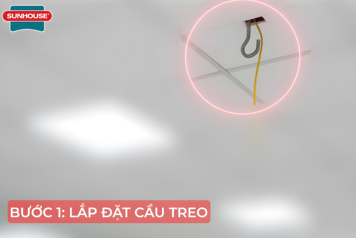 Lắp đặt cầu treo là bước quan trọng đảm bảo sự vững chắc của quạt sau khi lắp đặt