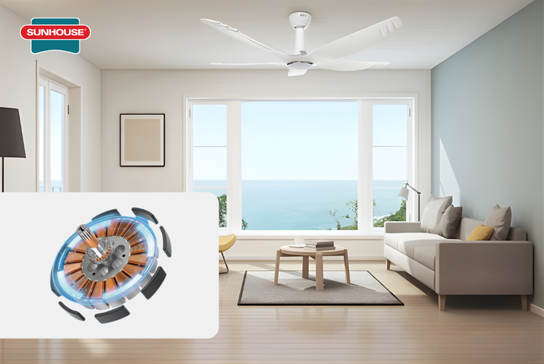 Quạt 5 cánh vận hành ít ồn, có chế độ gió ngủ, tốt cho sức khỏe của trẻ nhỏ