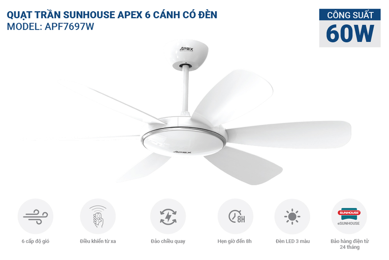 Quạt trần SUNHOUSE APEX APF7697W