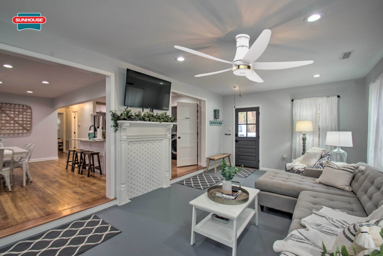 Quạt trần SUNHOUSE APEX APF7680W nổi bật với ty quạt siêu ngắn chỉ 10cm, phù hợp cho trần thấp