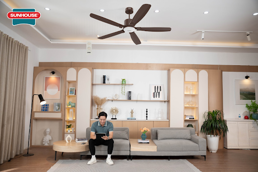 Quạt trần SUNHOUSE APEX APF7682B với màu nâu hiện đại, cá tính