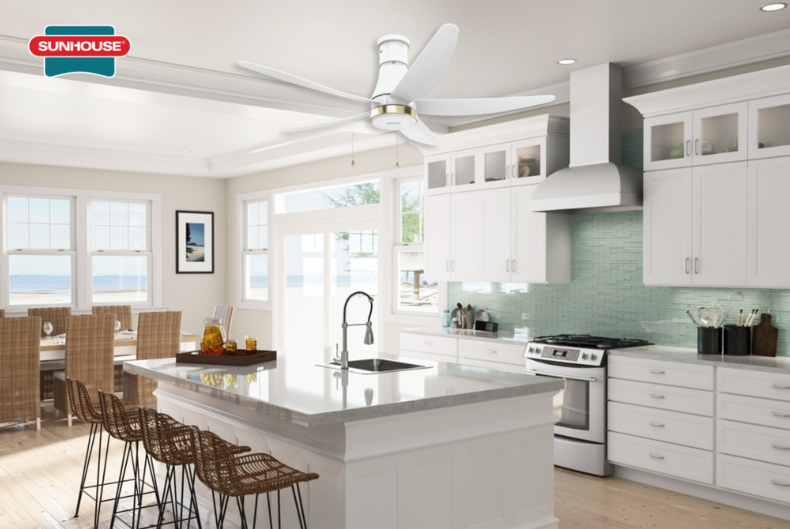 Quạt trần SUNHOUSE APEX APF7680W sở hữu thiết kế ti quạt siêu ngắn, giúp đảm bảo an toàn cho khu vực bếp