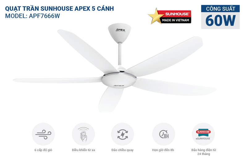 Quạt trần SUNHOUSE APEX APF7666W