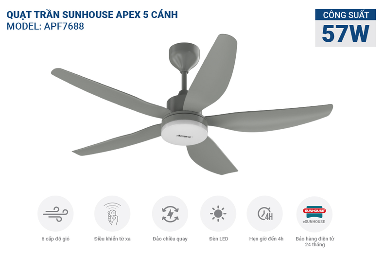 Quạt trần SUNHOUSE APEX APF7688W