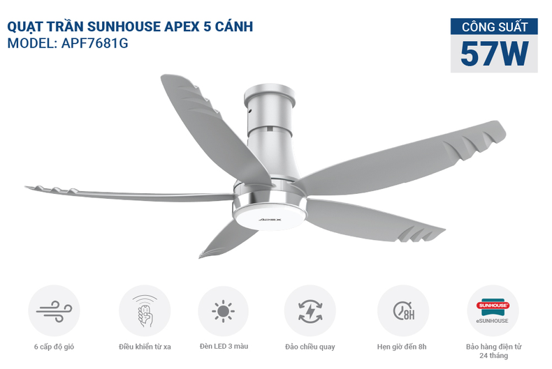 Quạt trần SUNHOUSE APEX APF7681G