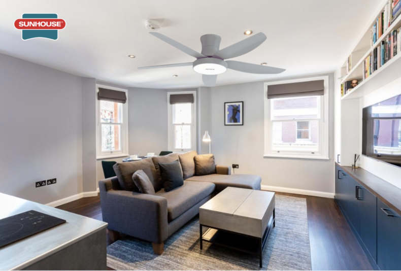 Mẫu quạt trần SUNHOUSE APEX APF7685G là giải pháp ốp sát trần (không ty)