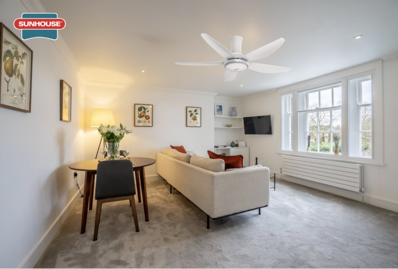 Quạt trần cổ ngắn sở hữu thiết kế hiện đại, tinh tế với thân siêu mỏng, motor nhỏ gọn