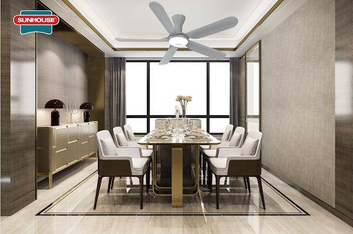 Bố trí quạt trần đèn hiện đại cho phòng ăn tiện nghi