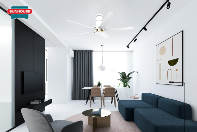 Quạt trần SUNHOUSE APEX APF7680W nổi bật với ty quạt siêu ngắn 10cm