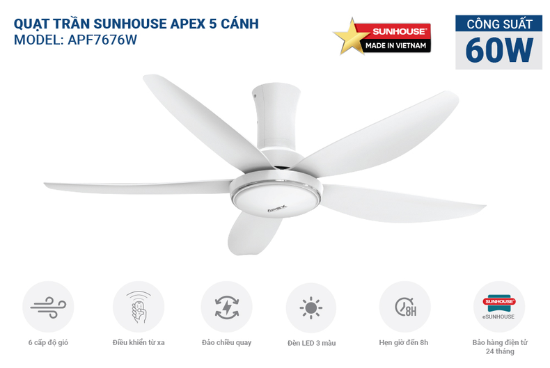 Quạt trần SUNHOUSE APEX APF7676W