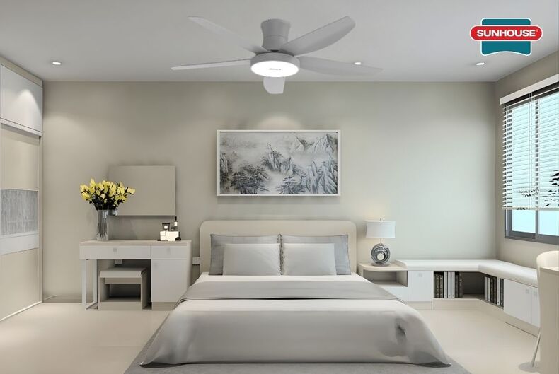 Quạt trần SUNHOUSE APF7685G ti ngắn phù hợp cho không gian phòng ngủ