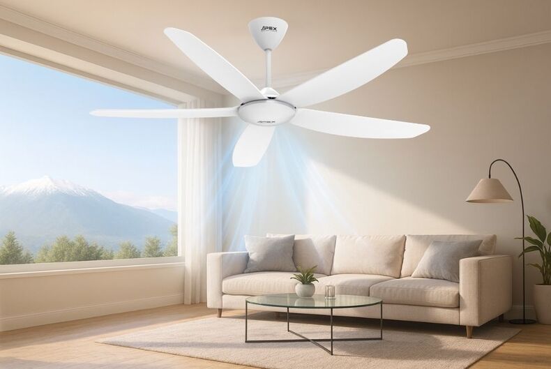 Mẫu quạt trần SUNHOUSE APF7666W sở hữu lưu lượng gió đến 386m3/phút
