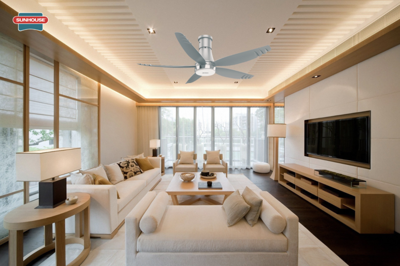 Quạt trần SUNHOUSE 5 cánh APF7681G sở hữu chiều dài ti quạt siêu ngắn (chỉ 10cm)