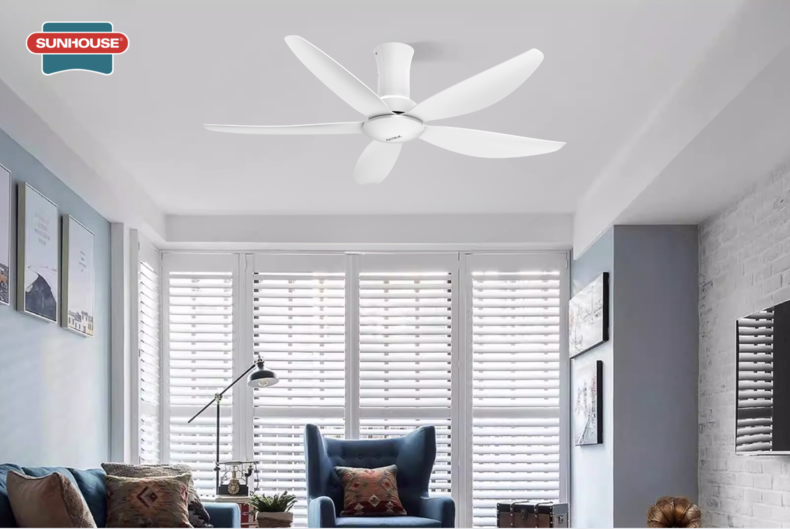 Quạt trần SUNHOUSE 5 cánh APF7669W linh hoạt cho cả trần chung cư lẫn trần nhà phố tiêu chuẩn