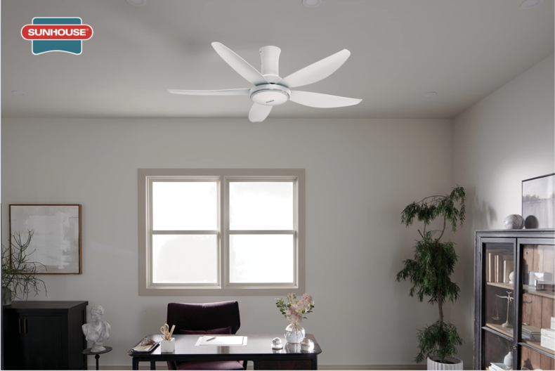Quạt trần SUNHOUSE 5 cánh APF7676W sở hữu tông màu trắng hiện đại