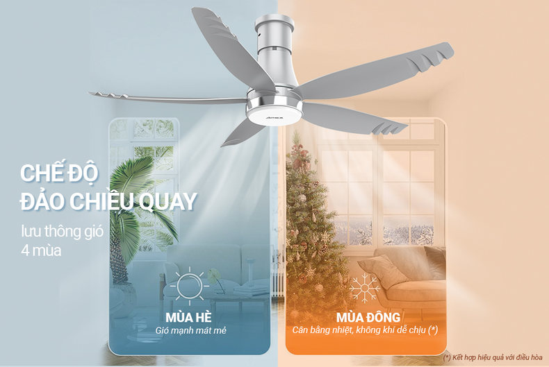 Các mẫu quạt trần hiện đại có trang bị tính năng gió đảo chiều chủ động.