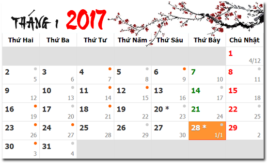 Tết Nguyên Đán Đinh Dậu 2017 được nghỉ bao nhiêu ngày?