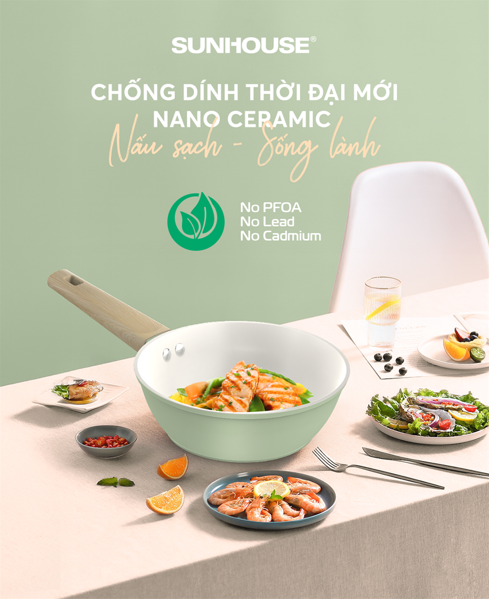 Chảo phủ sứ Nano đáy từ SUNHOUSE Healthy SHG28MT1