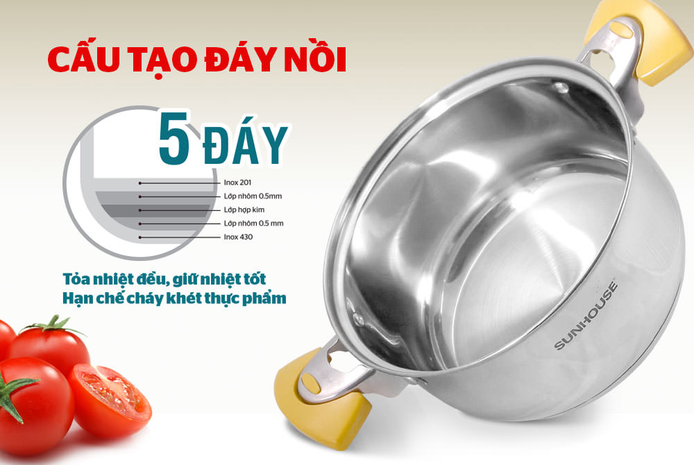 Bộ nồi inox 5 đáy SUNHOUSE SH787 002