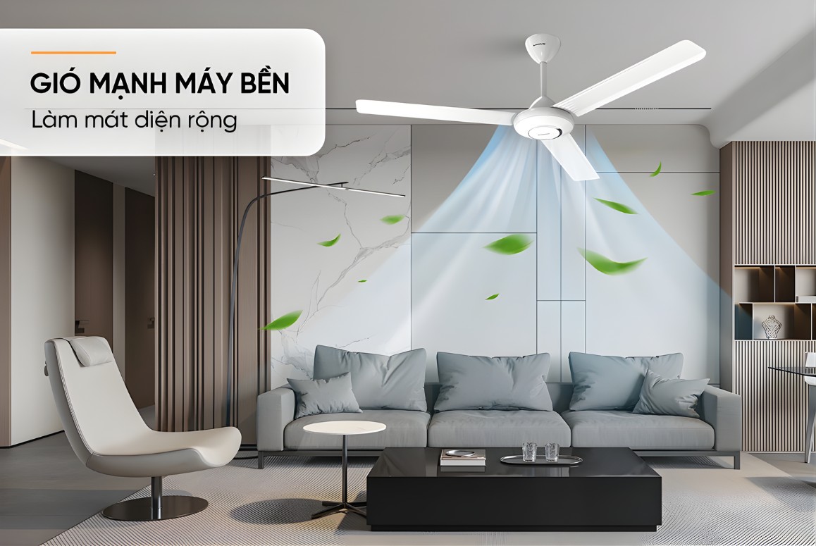 Quạt trần giúp làm mát diện rộng, tiết kiệm diện tích và nâng cao tính thẩm mỹ cho không gian