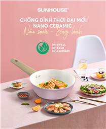 Chảo phủ sứ Nano đáy từ SUNHOUSE Healthy SHG28MP