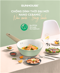 Chảo phủ sứ Nano đáy từ SUNHOUSE Healthy SHG28MT1