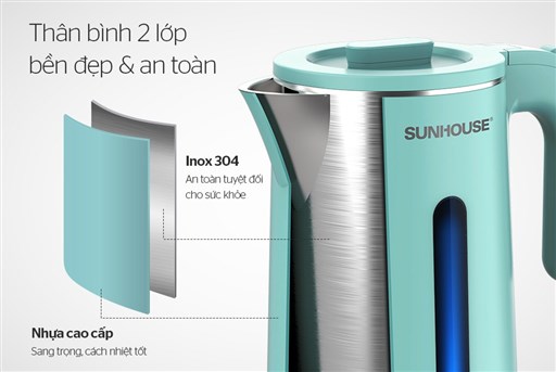 Ấm siêu tốc inox 2 lớp 1.8L Sunhouse SHD1351 - hình ảnh thực tế