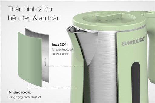Ấm siêu tốc inox 2 lớp 1.8L Sunhouse SHD1353 - hình ảnh thực tế