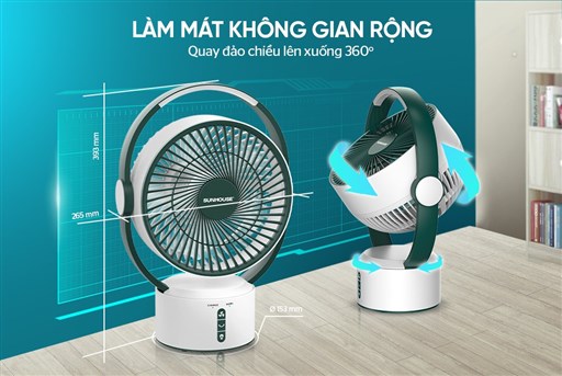Quạt sạc Sunhouse SHD7116 - hình ảnh thực tế