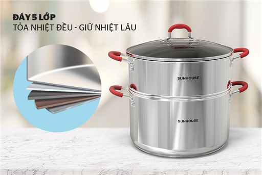 Bộ nồi xửng inox 5 đáy Sunhouse SHG507-28 - hình ảnh thực tế
