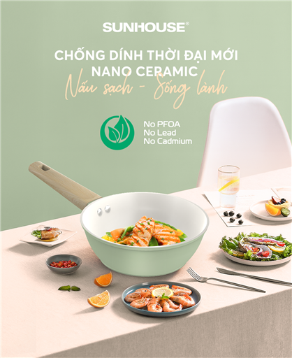 Chảo phủ sứ Nano đáy từ SUNHOUSE Healthy SHG28MT1